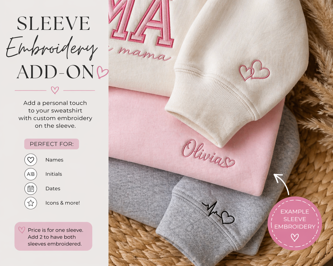 Sleeve Embroidery Add-On | Custom Name, Initials or Icons