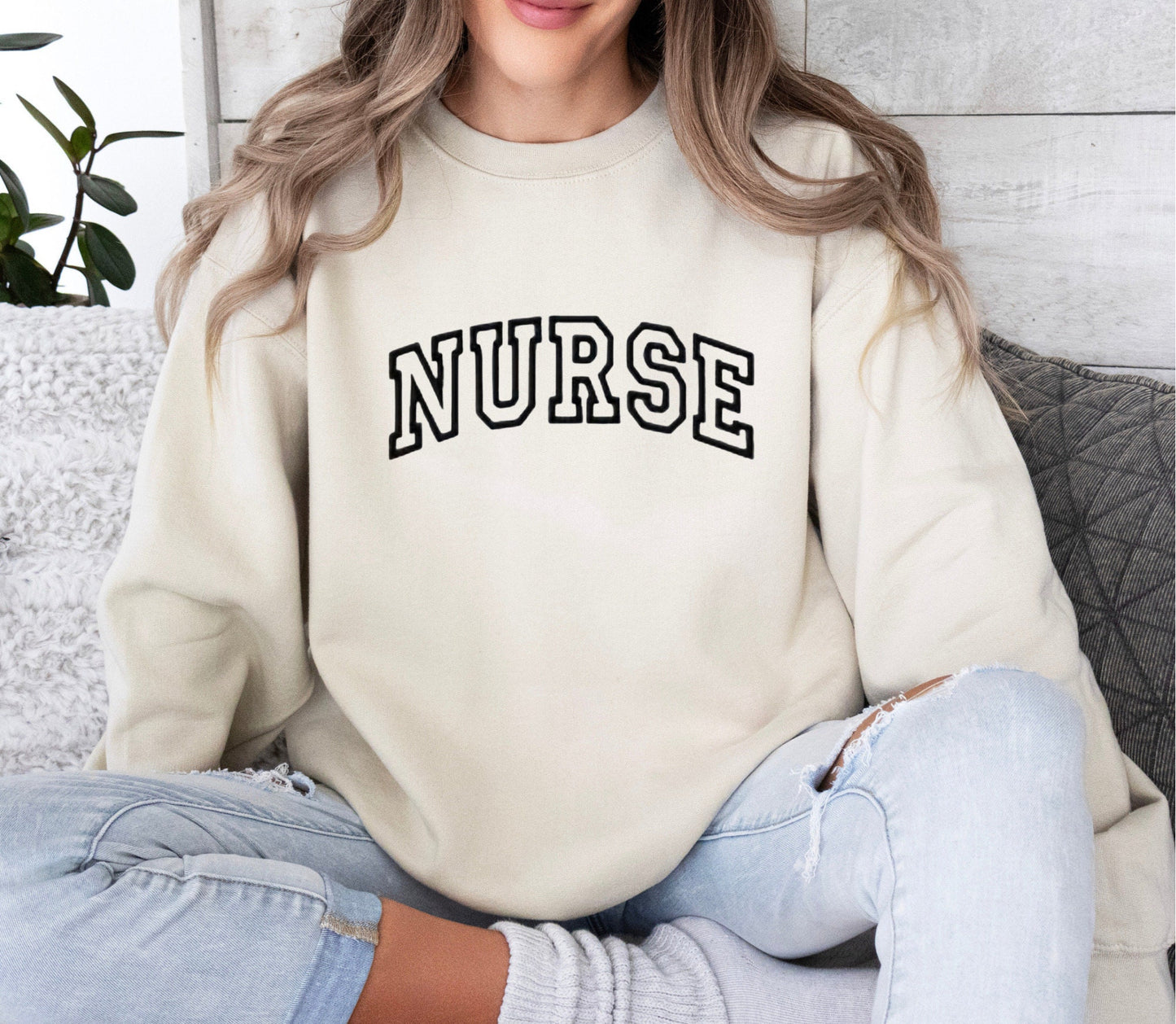 Classic Varsity “NURSE” Embroidered Crewneck Sweater