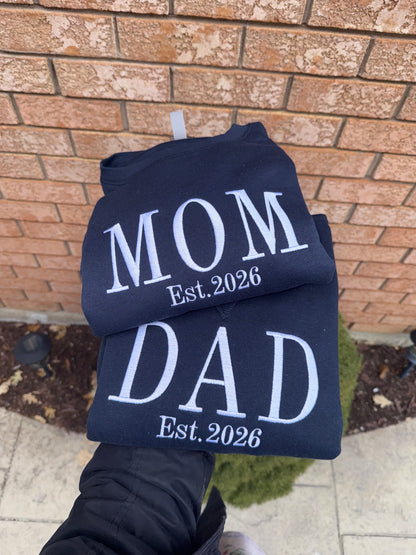 Matching MOM & DAD Embroidered Sweatshirts – Est. Year Personalized Couples Hoodie
