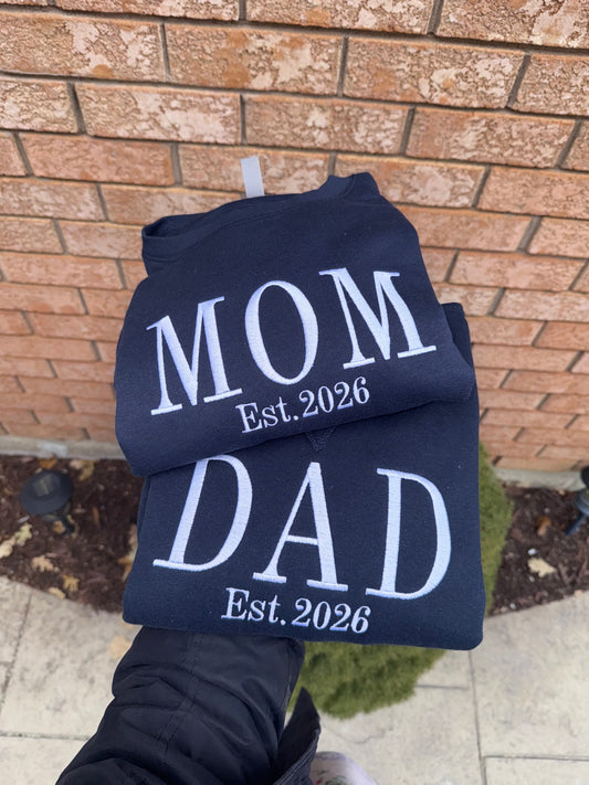 Matching MOM & DAD Embroidered Sweatshirts – Est. Year Personalized Couples Hoodie