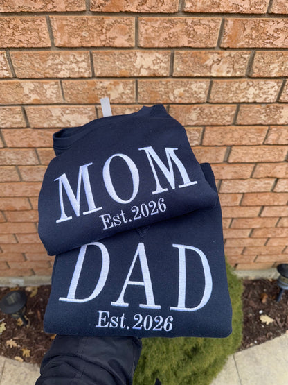Matching MOM & DAD Embroidered Sweatshirts – Est. Year Personalized Couples Hoodie