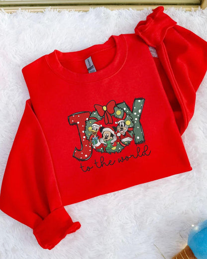 Joy to the World Embroidered Crewneck & Hoodie – Festive Holiday Wreath Design