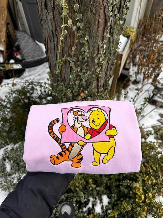 Best Friends Bear & Tiger Heart Embroidered Sweatshirt | Valentine Gift