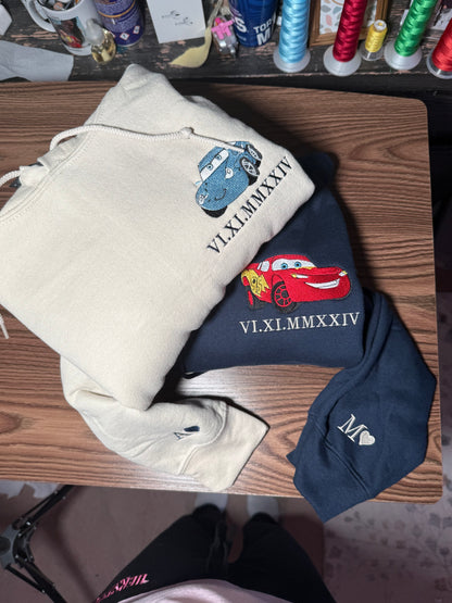 Custom Car Embroidered Sweatshirt & Hoodie – Personalized Roman Numeral Design