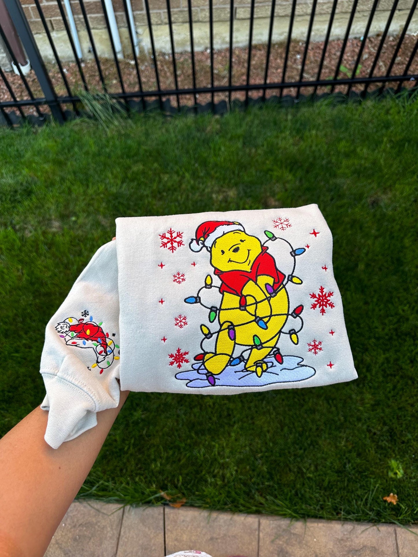 Cozy Bear Christmas Embroidered Crewneck & Hoodie – Holiday Lights Winter Sweatshirt