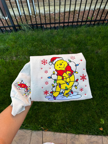 Cozy Bear Christmas Embroidered Crewneck & Hoodie – Holiday Lights Winter Sweatshirt