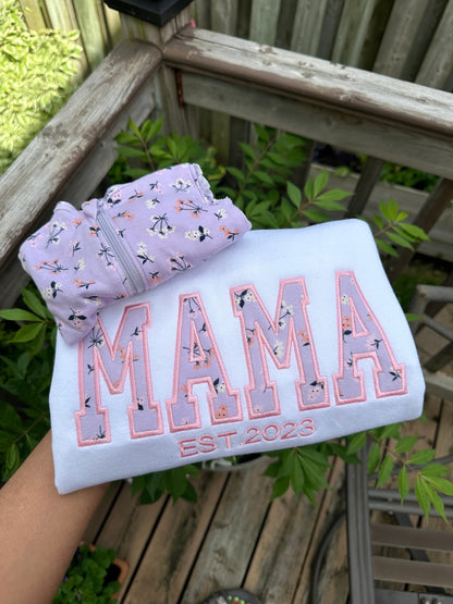 Custom Mama Portrait Sweatshirt – Personalized Embroidered Gift from Baby Onesie