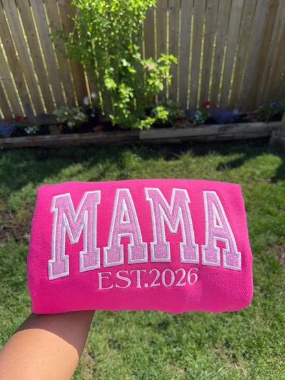 Custom MAMA Sweatshirt & Hoodie – Personalized EST Year Embroidered Glitter Crewneck