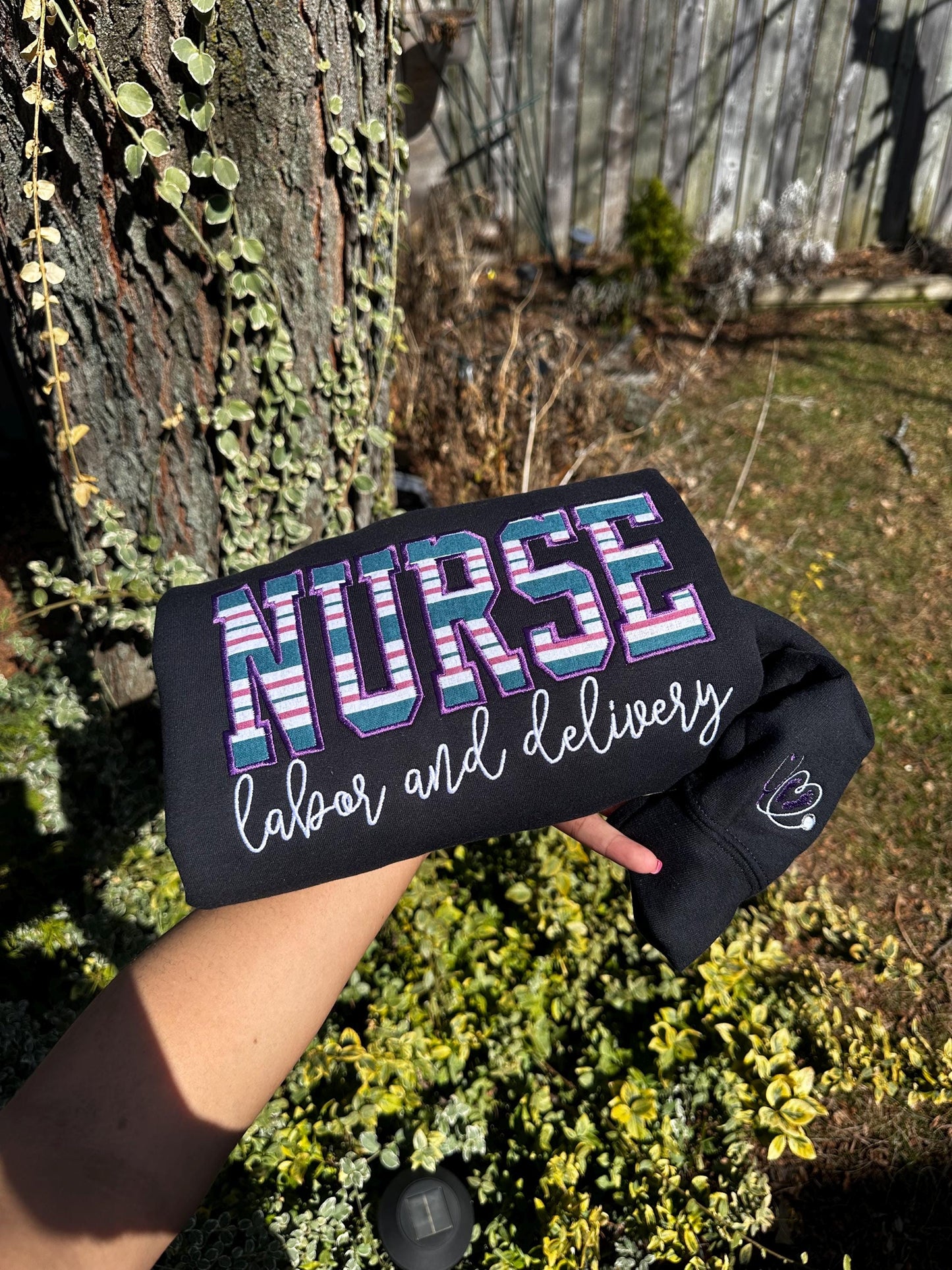 Labor & Delivery Nurse Embroidered Crewneck with Baby blanket