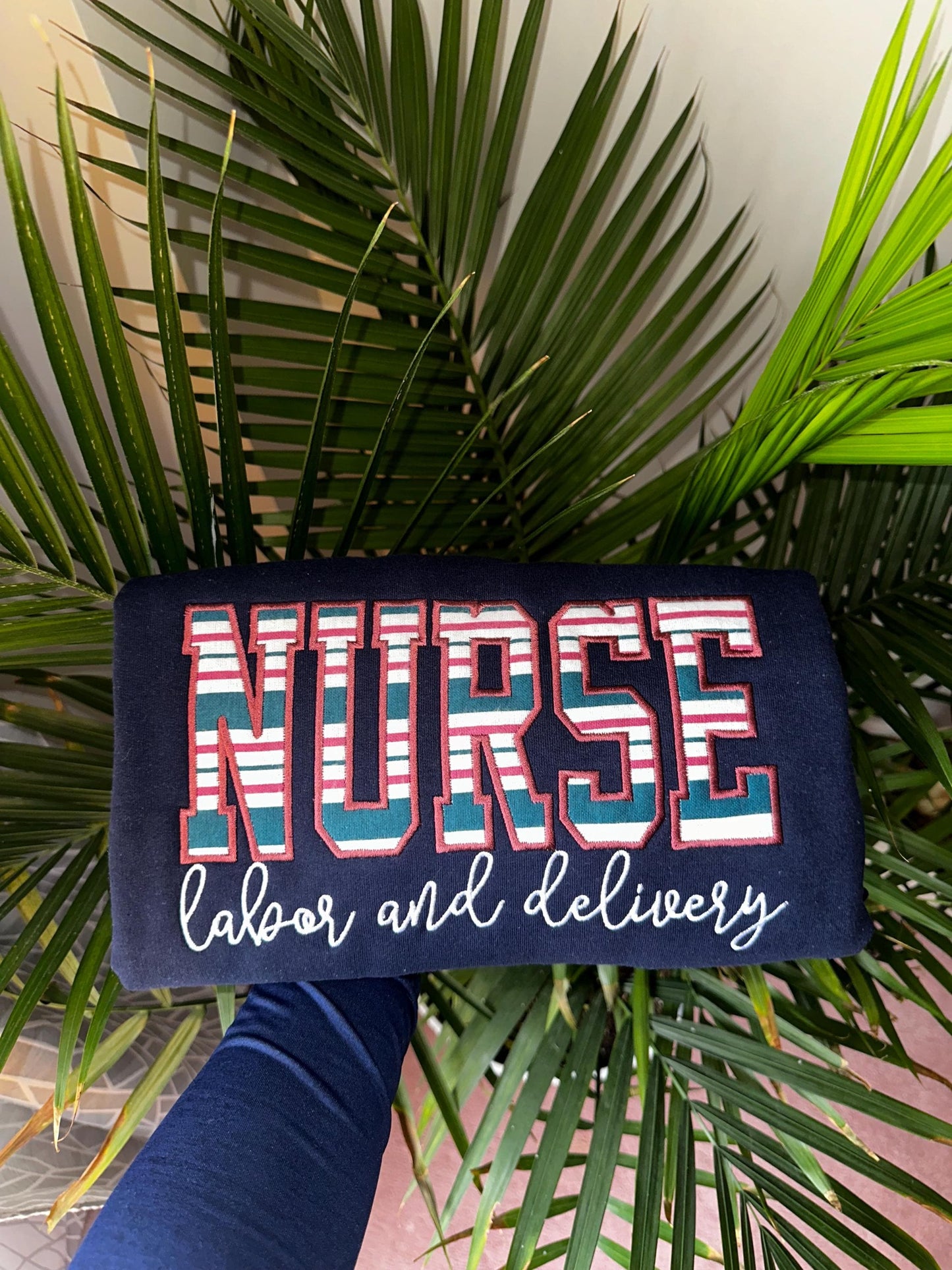 Labor & Delivery Nurse Embroidered Crewneck with Baby blanket