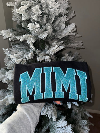 Custom Glitter MIMI Sweatshirt & Hoodie – Personalized Glitter Embroidered Crewneck (Grandma Gift, EST Year Option)
