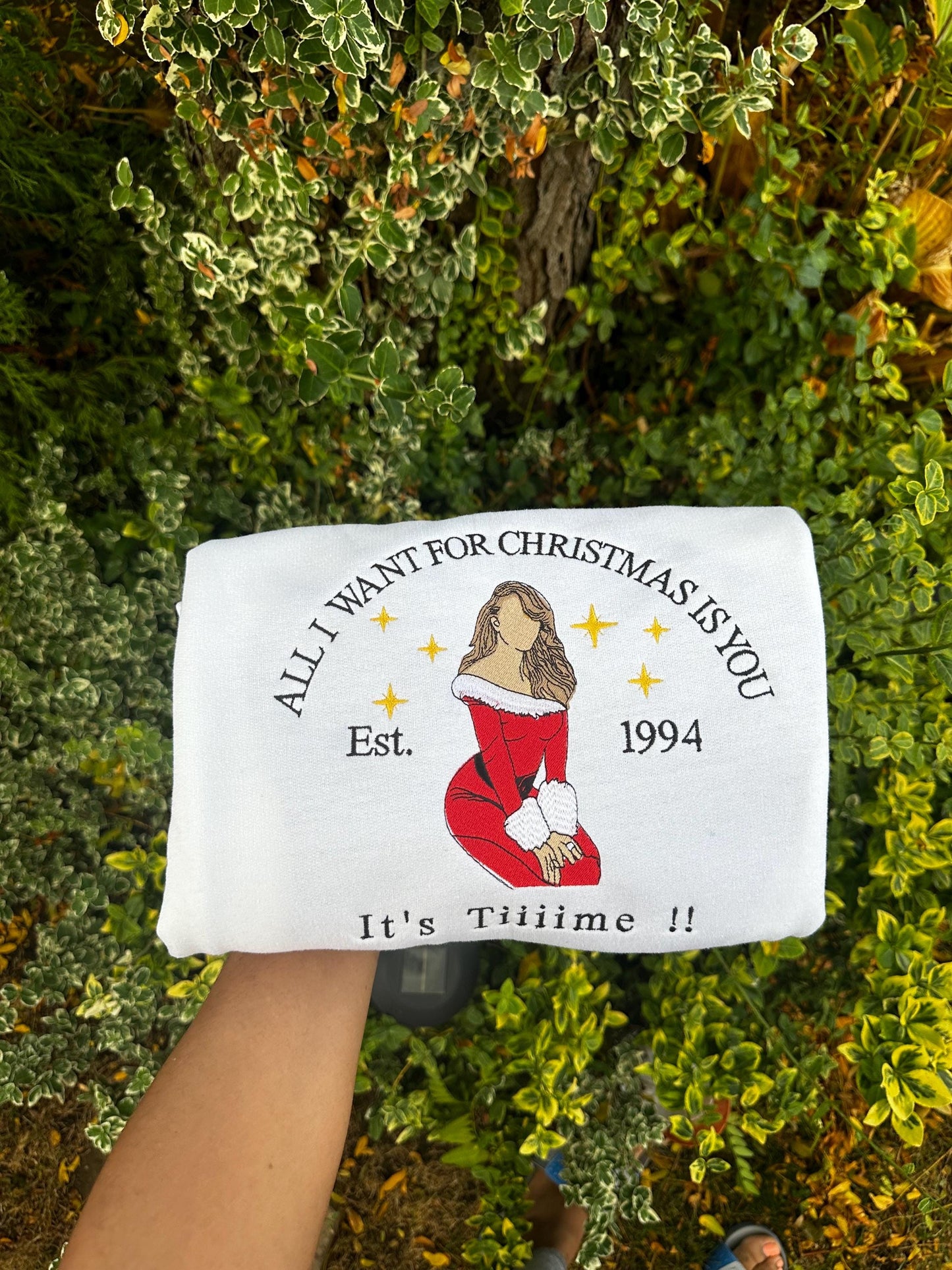 Holiday Pop Diva Embroidered Crewneck & Hoodie – Festive Red Dress Christmas Sweatshirt