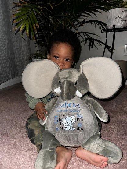 Personalized Stuffed Animal, Personalized Elephant, Birth Stat Animal, Embroidered Stuffed Animal, Birth Announcement, Embroidered Animal