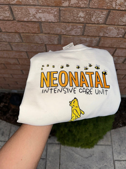 Neonatal Intensive Care Unit Embroidered Crewneck – Baby Bear & Bees NICU Nurse Sweater