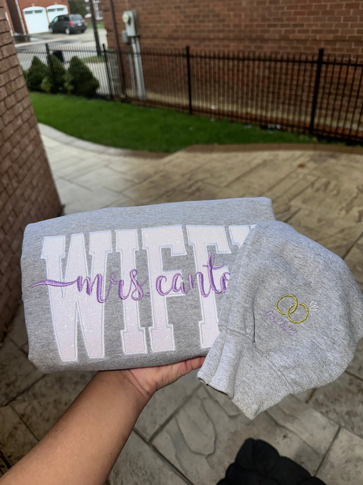 Custom WIFEY Sweatshirt & Hoodie – Personalized Mrs. Name Glitter Embroidered Crewneck (Bridal Gift or Honeymoon Sweatshirt)