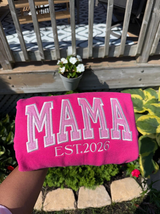 Custom MAMA Sweatshirt & Hoodie – Personalized EST Year Embroidered Glitter Crewneck