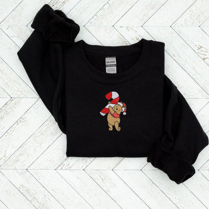 Candy Cane Bear Embroidered Crewneck & Hoodie – Cozy Christmas Sweatshirt