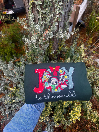 Joy to the World Embroidered Crewneck & Hoodie – Festive Holiday Wreath Design