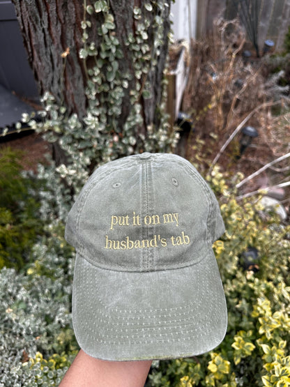 Put It on My Husbands Tab  Hat, Trendy Funny Women Baseball Hat, Popular Snapback Cap,Bachelorette Party Beach Bridal Shower Hat