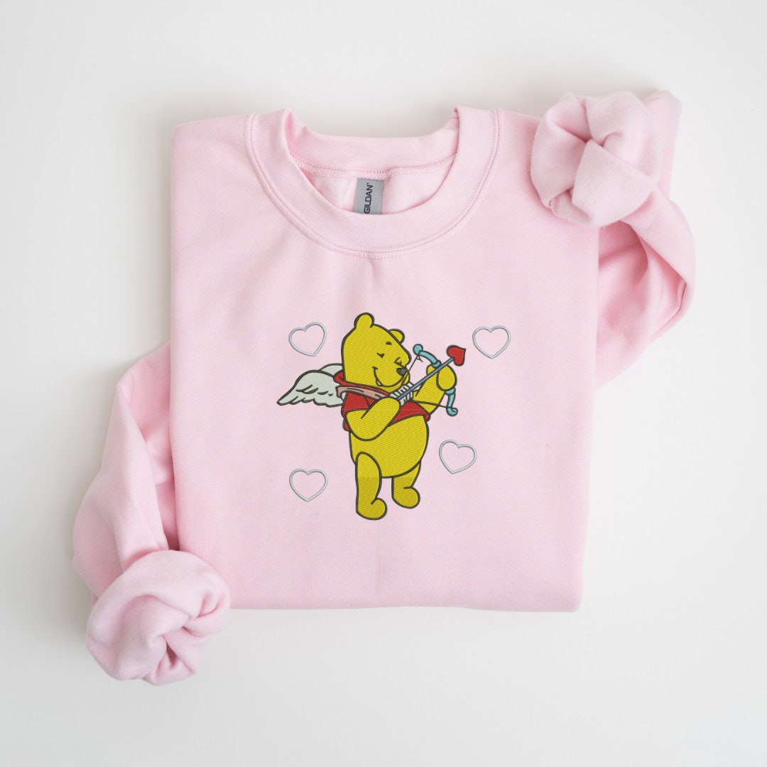 Cupid Bear Heart Arrow Embroidered Sweatshirt, Hoodie & T-Shirt