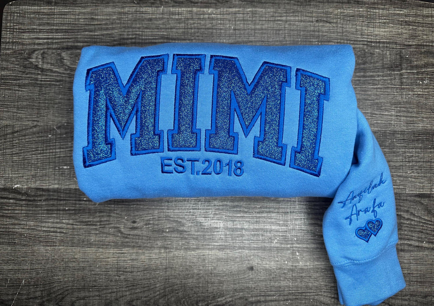 Custom Glitter MIMI Sweatshirt & Hoodie – Personalized Glitter Embroidered Crewneck (Grandma Gift, EST Year Option)
