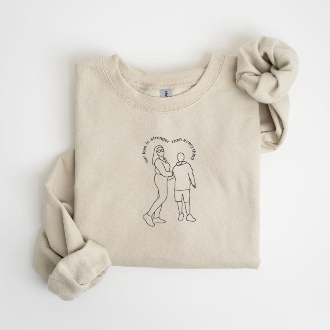 Custom Outline Portrait Embroidered Sweatshirt | Personalized Photo Line Art Crewneck