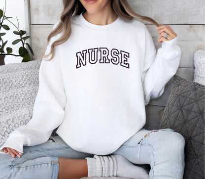 Classic Varsity “NURSE” Embroidered Crewneck Sweater