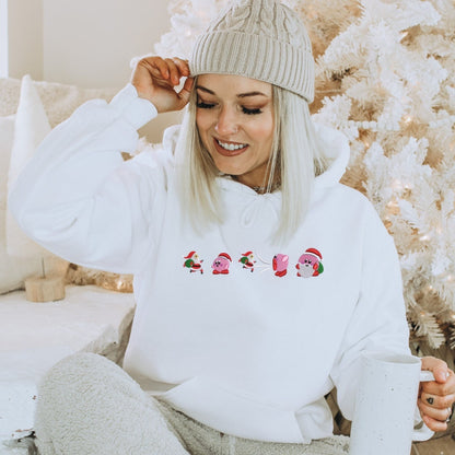 Cute Holiday Characters Embroidered Crewneck & Hoodie – Kawaii Christmas Sweatshirt