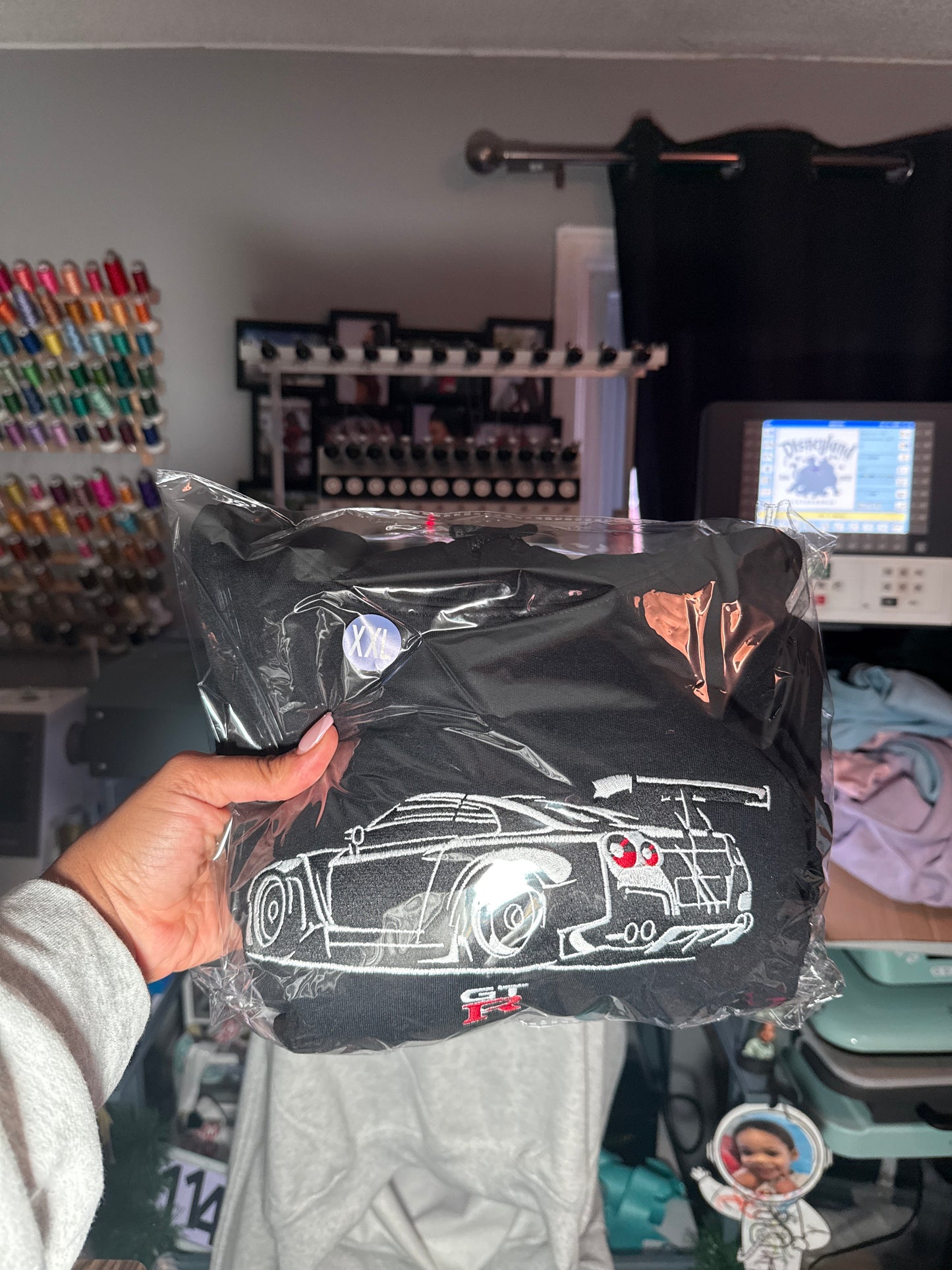 Black Embroidered Race Car Hoodie – Size XXL (One Available)