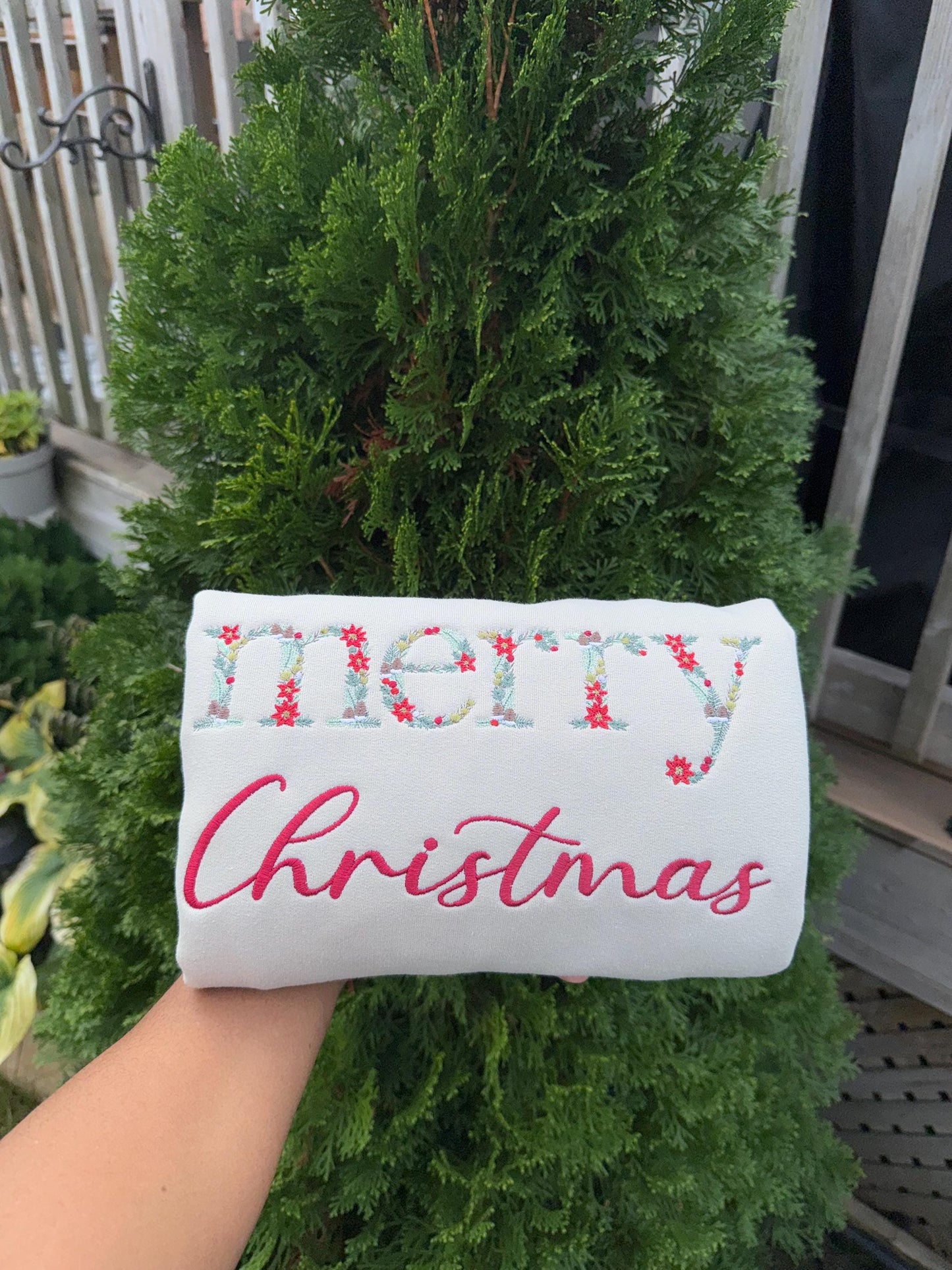 Merry Christmas Embroidered Crewneck & Hoodie – Minimal Festive Holiday Sweatshirt