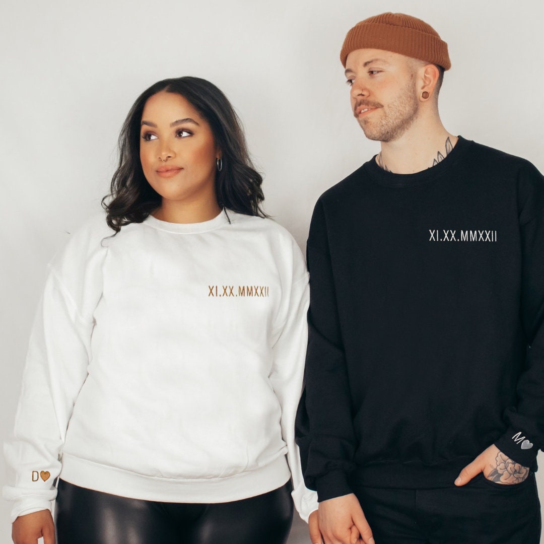 Custom Roman Numeral Embroidered Sweatshirt – Left Chest & Sleeve Personalization