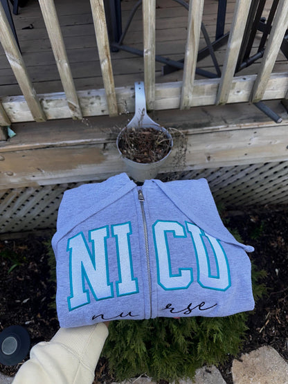 NICU Nurse Embroidered Zip-Up Hoodie – Personalized Nursing Sweatshirt