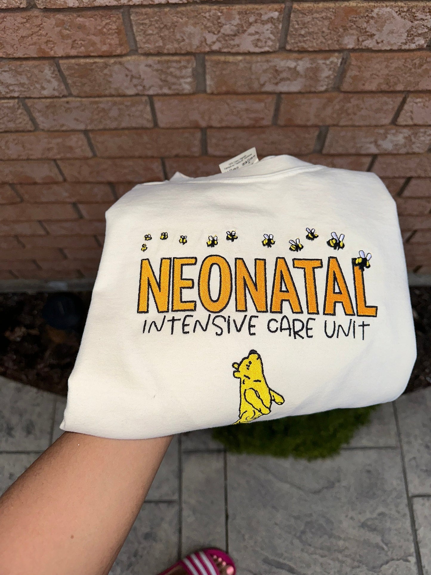 Neonatal Intensive Care Unit Embroidered Crewneck – Baby Bear & Bees NICU Nurse Sweater