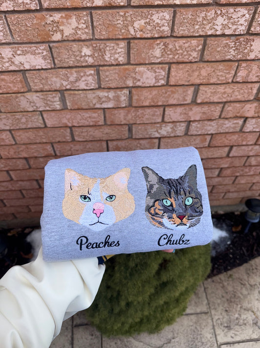 Custom Pet Portrait Embroidered Sweatshirt or Hoodie – Personalized Dog or Cat Keepsake