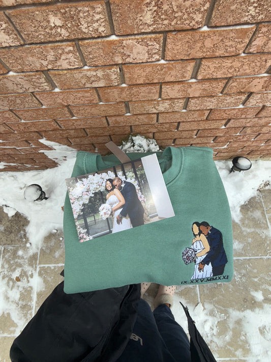 Personalized Couple Photo Sweatshirt – Roman Numeral Date Embroidery
