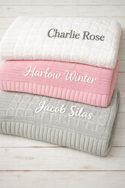 Personalized Baby Blanket – Custom Name Knitted Blanket, Newborn Gift, Baby Shower Gift, Soft Keepsake Blanket