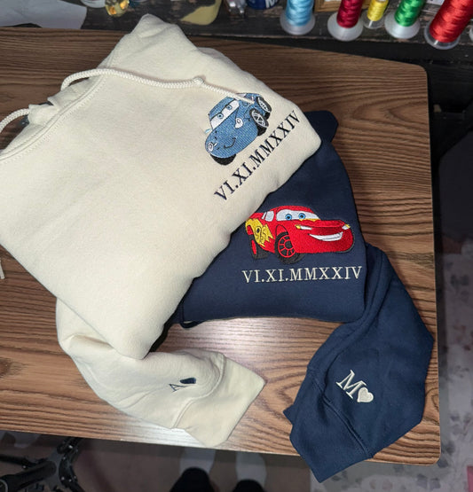 Custom Car Embroidered Sweatshirt & Hoodie – Personalized Roman Numeral Design