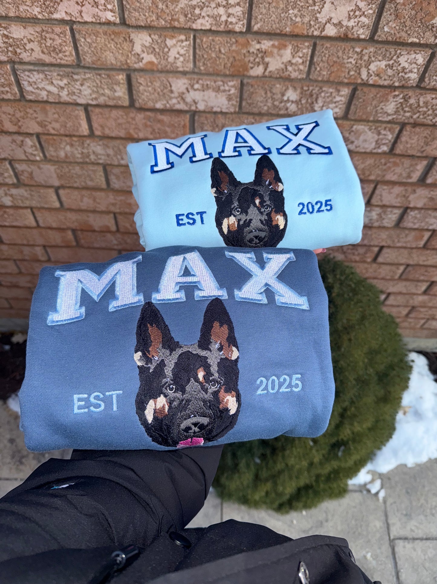 Custom Embroidered Dog Portrait Hoodie – Personalized Pet Sweatshirt Keepsake