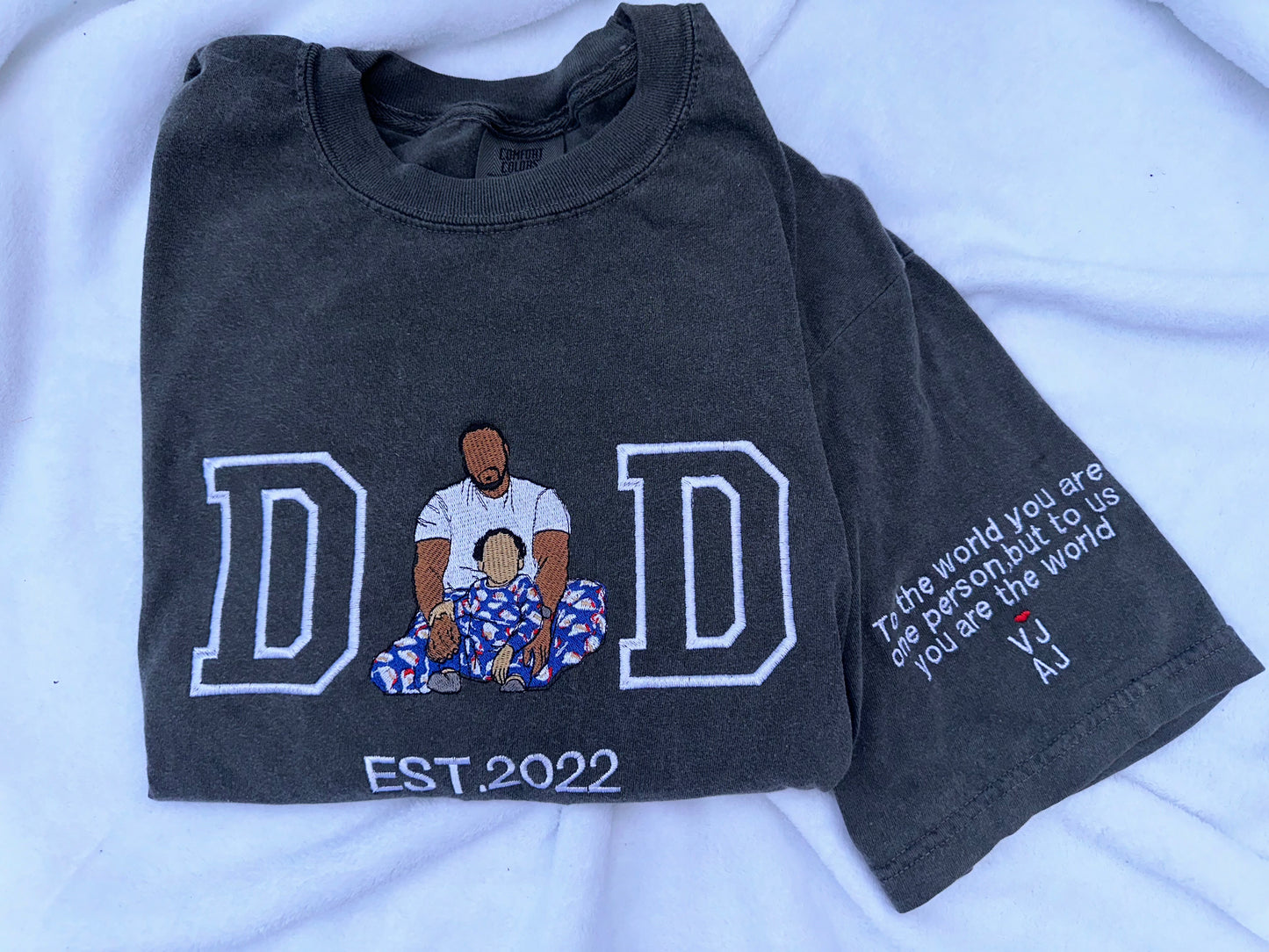 Custom Embroidered DAD Photo Portrait + Sleeve message,name, name or initial