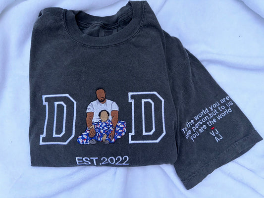 Custom Embroidered DAD Photo Portrait + Sleeve message,name, name or initial
