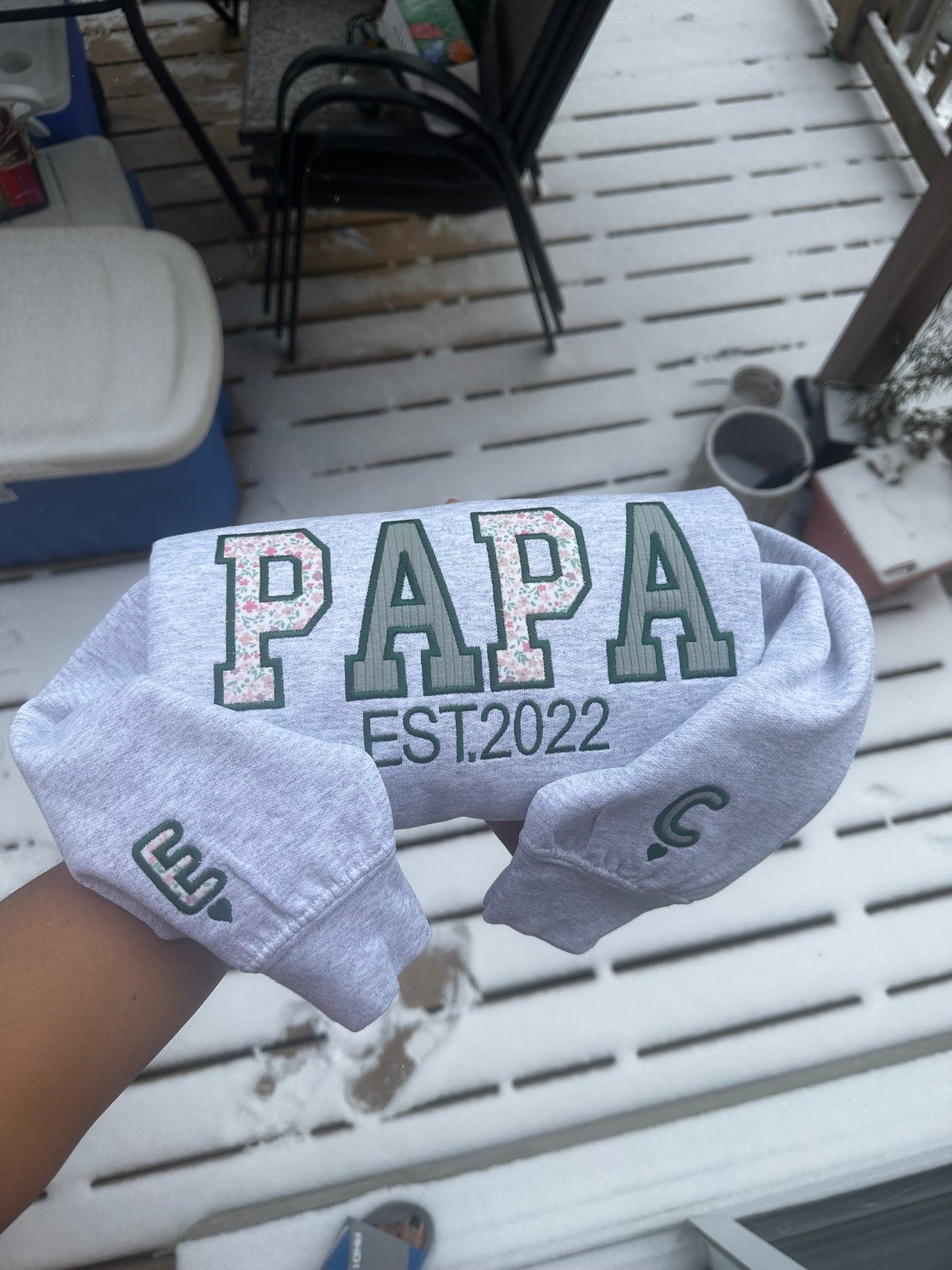 Custom Papa Sweatshirt from Baby Clothes | Personalized Appliqué Keepsake