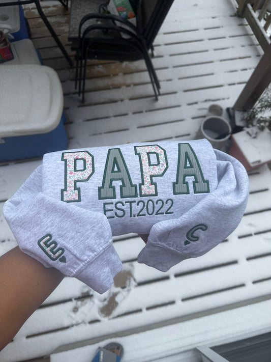 Custom Papa Sweatshirt from Baby Clothes | Personalized Appliqué Keepsake