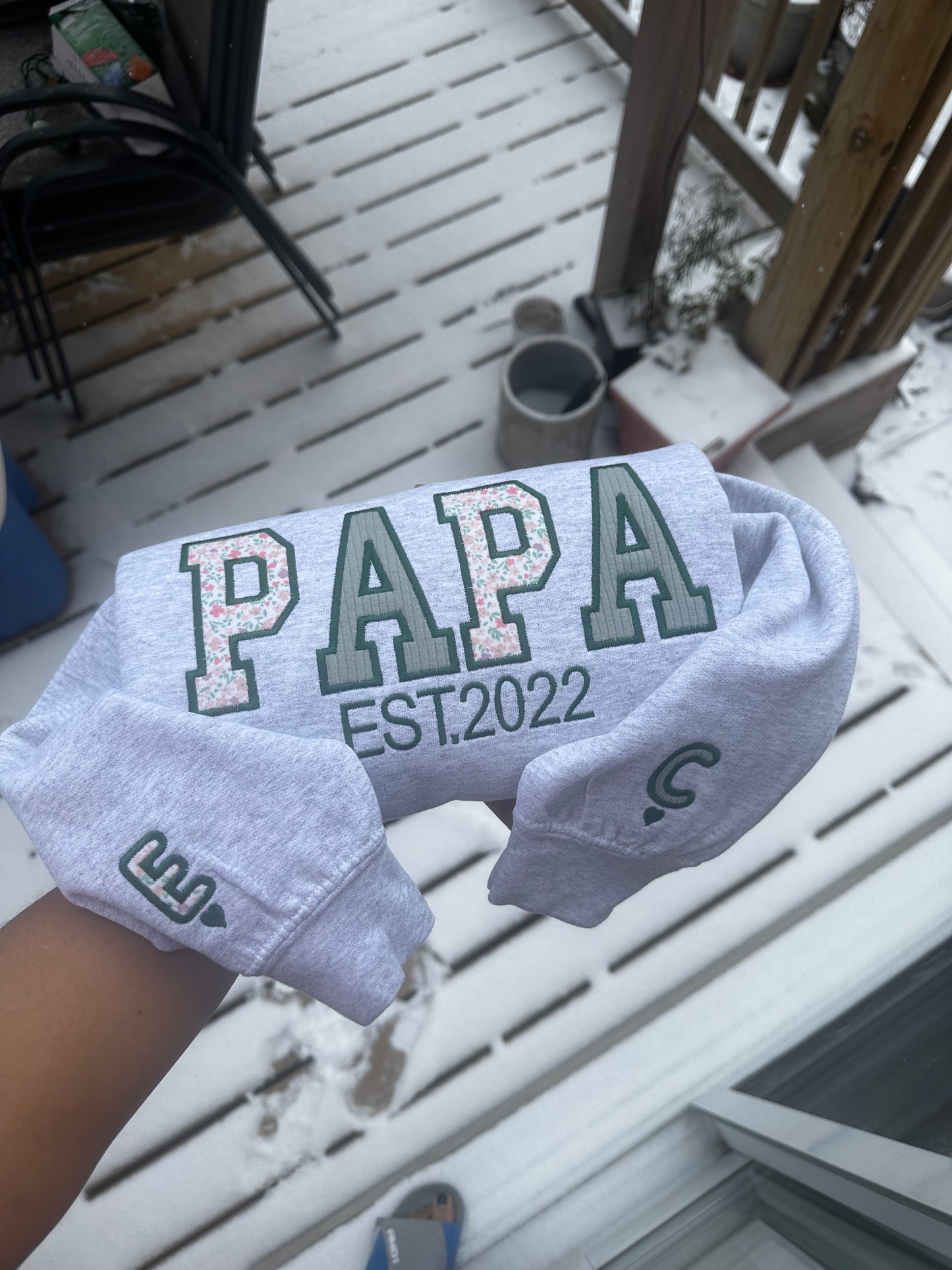 Custom Papa Sweatshirt from Baby Clothes | Personalized Appliqué Keepsake