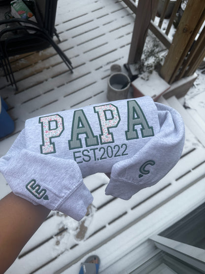 Custom Papa Sweatshirt from Baby Clothes | Personalized Appliqué Keepsake