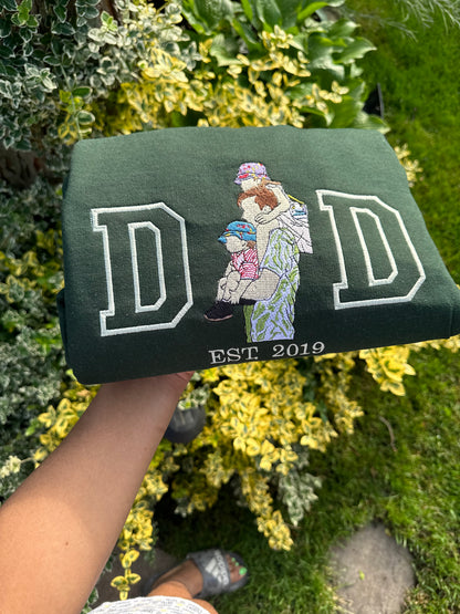 Custom Embroidered DAD Photo Portrait + Sleeve message,name, name or initial