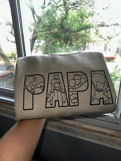 Custom PAPA Embroidered Sweatshirt with Photo Outline