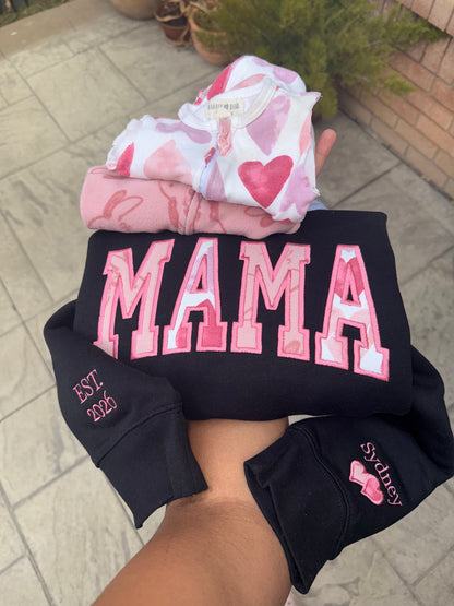 Custom Mama Curved Sweatshirt– Personalized Embroidered Gift from Baby Onesie