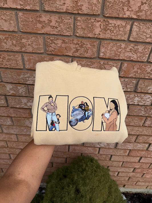 Custom Embroidered MOM Sweatshirt | Personalized Photo Hoodie, Crewneck or T-Shirt