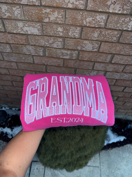 Custom GRANDMA Sweatshirt & Hoodie – Personalized EST Year Embroidered Glitter Crewneck