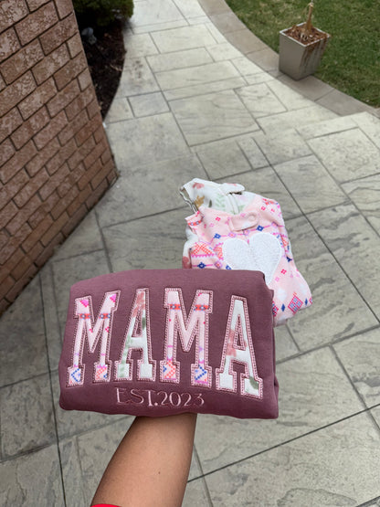 Custom Mama Portrait Sweatshirt With Dotted lines – Personalized Embroidered Gift from Baby Onesie